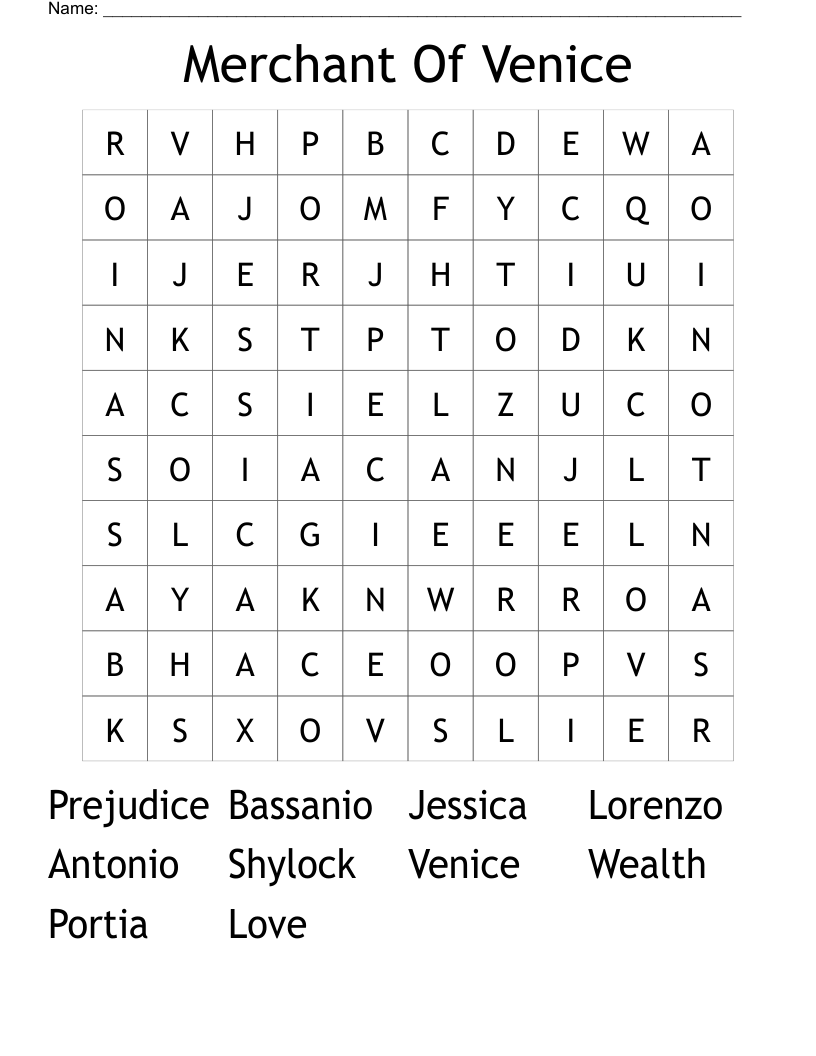 Merchant Of Venice Word Search