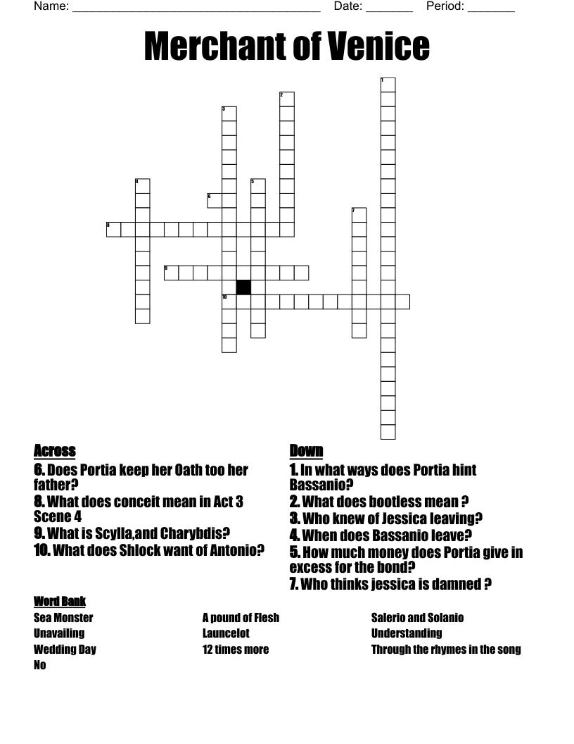 Merchant  of Venice Crossword