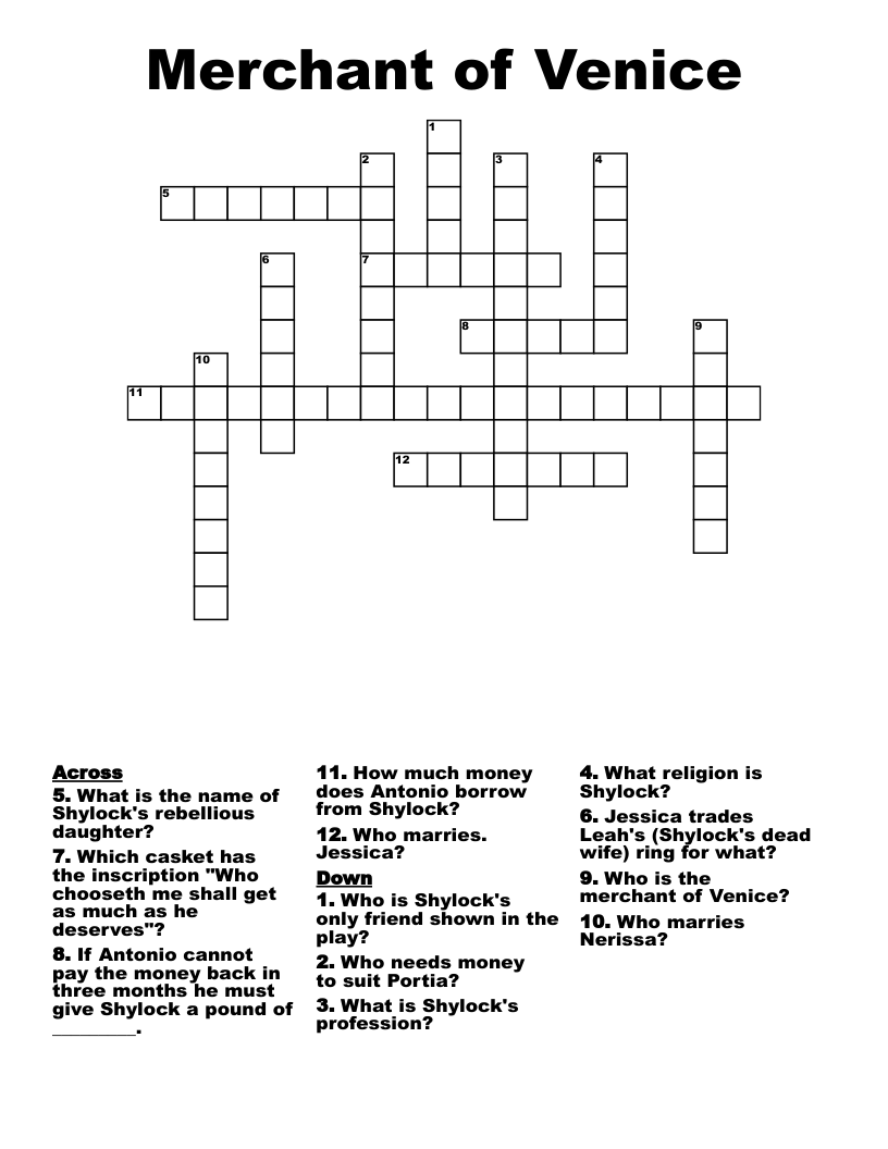 Merchant of Venice Crossword