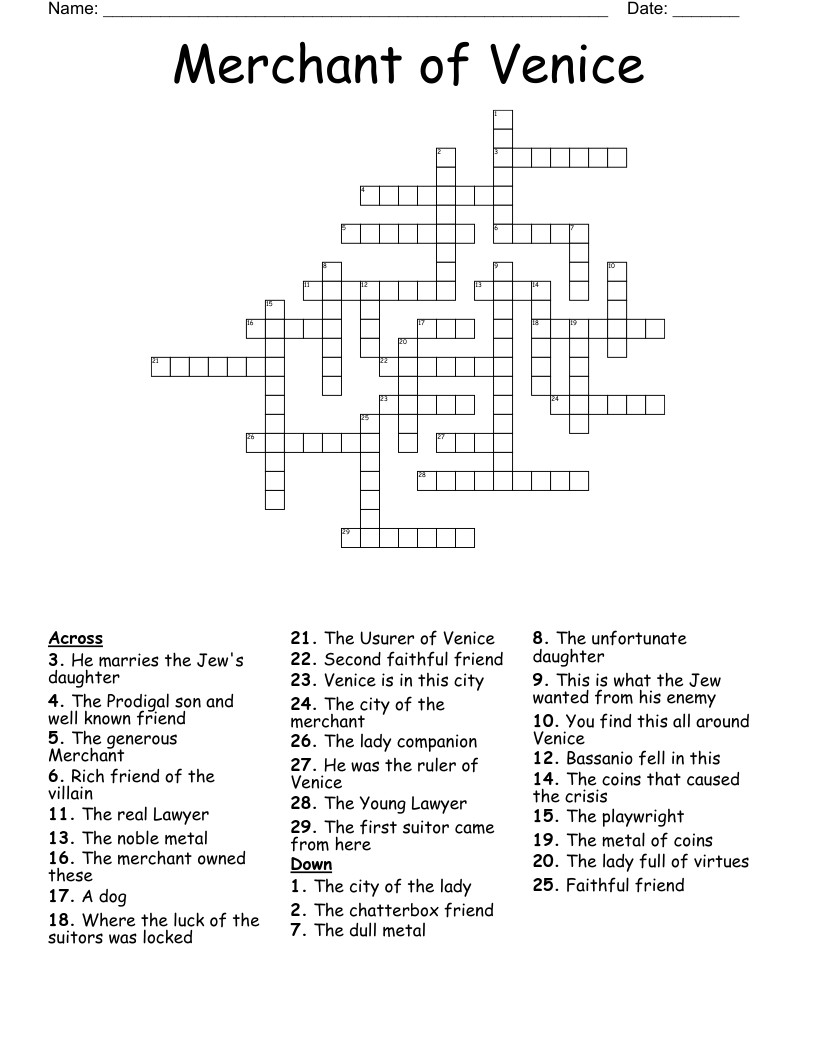 Merchant of Venice Crossword