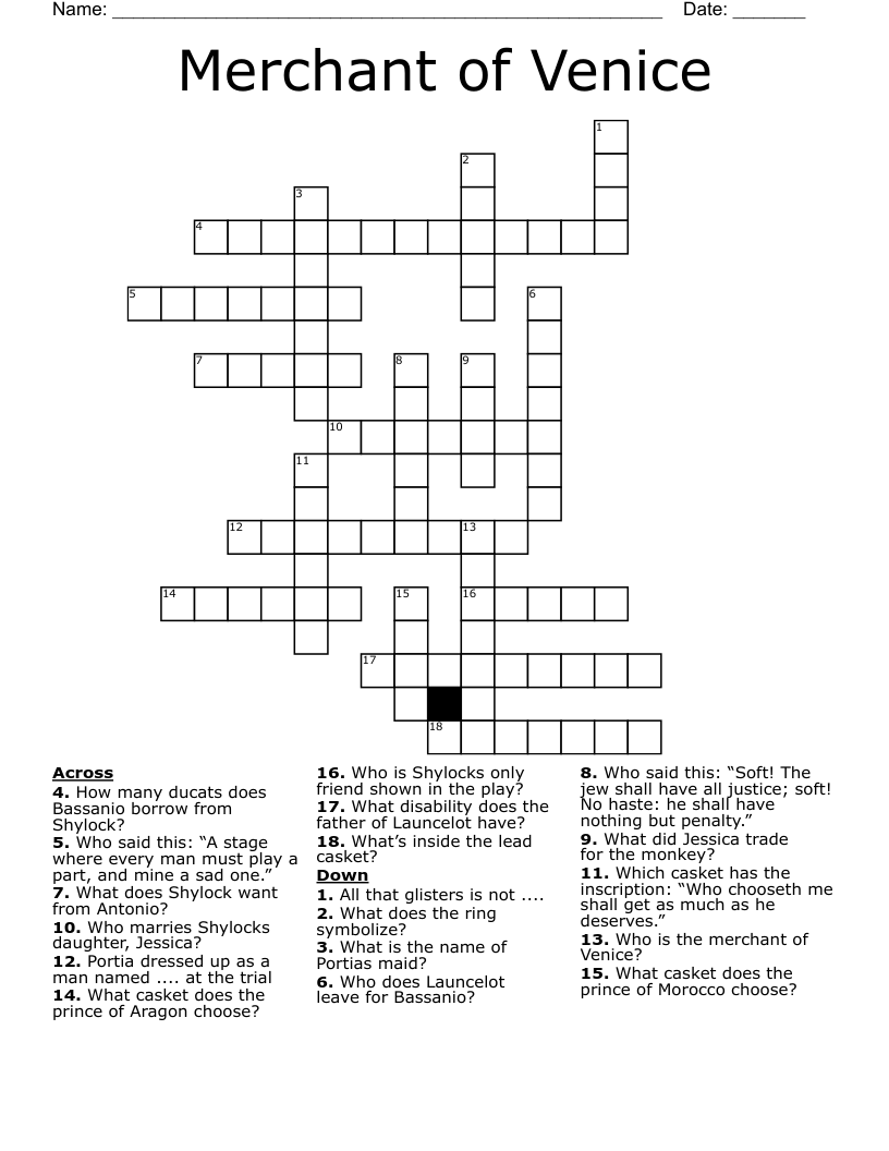 Merchant of Venice Crossword