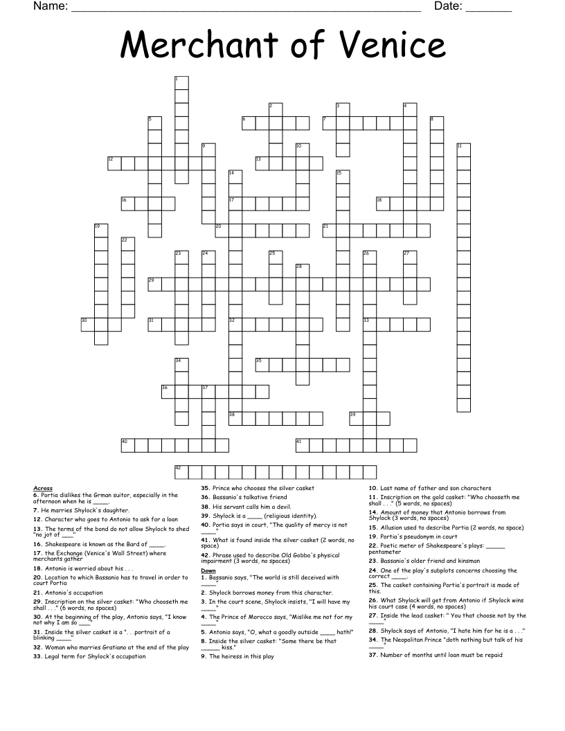 Merchant of Venice Crossword