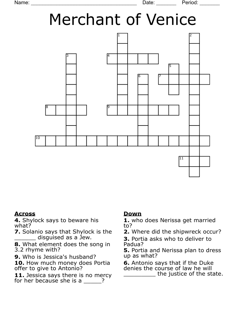 Merchant of Venice Crossword