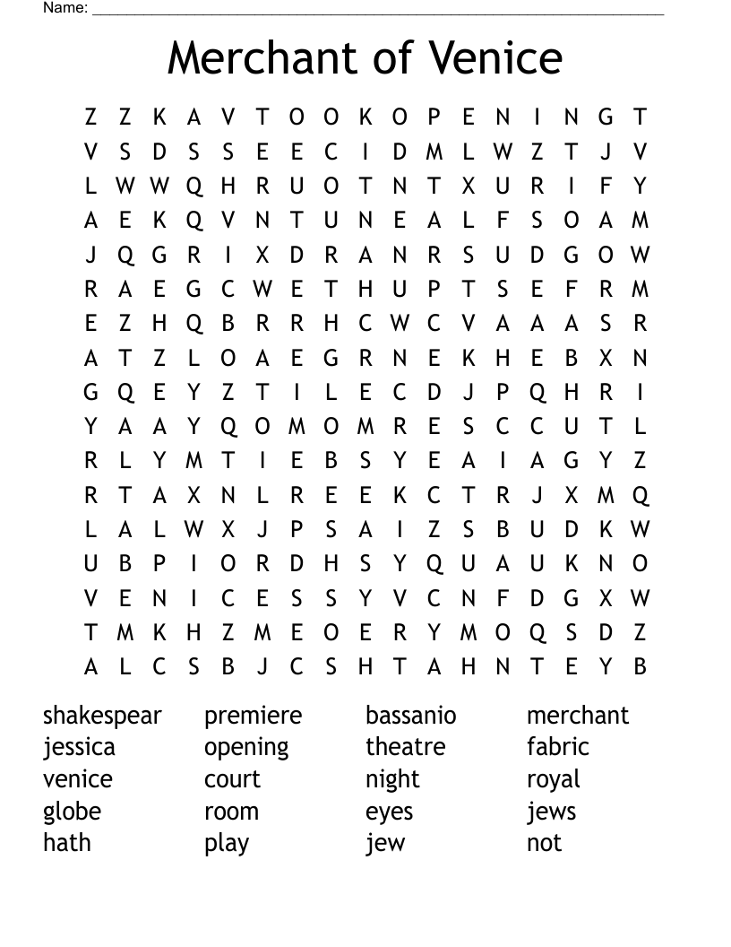 Merchant of Venice Word Search