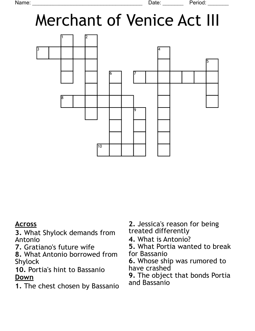Merchant of Venice Act III Crossword