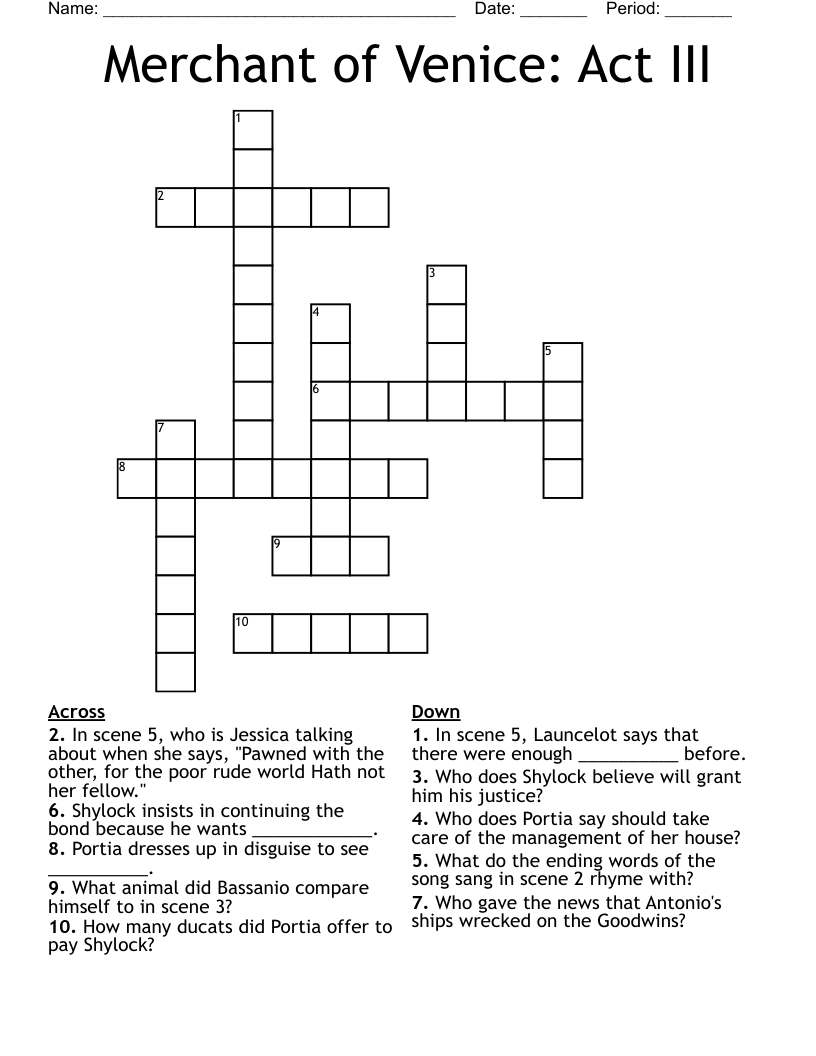 Merchant of Venice: Act III Crossword