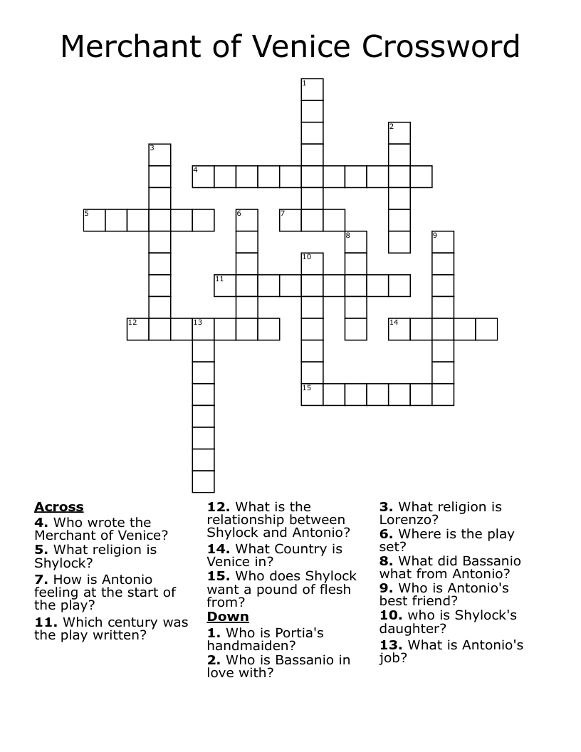 Merchant of Venice Crossword