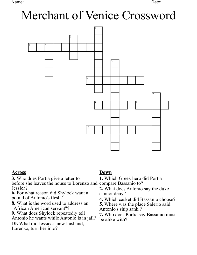 Merchant of Venice Crossword
