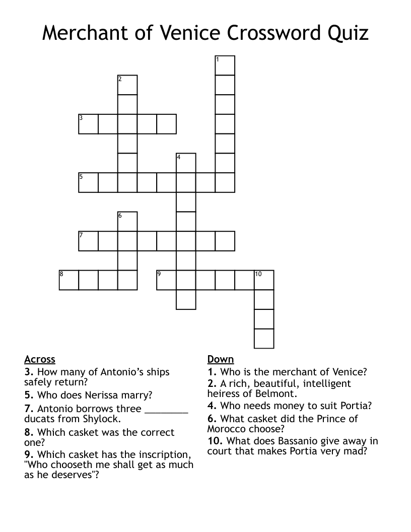 Merchant of Venice Crossword Quiz