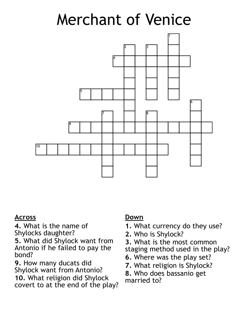 Merchant of Venice  Crossword