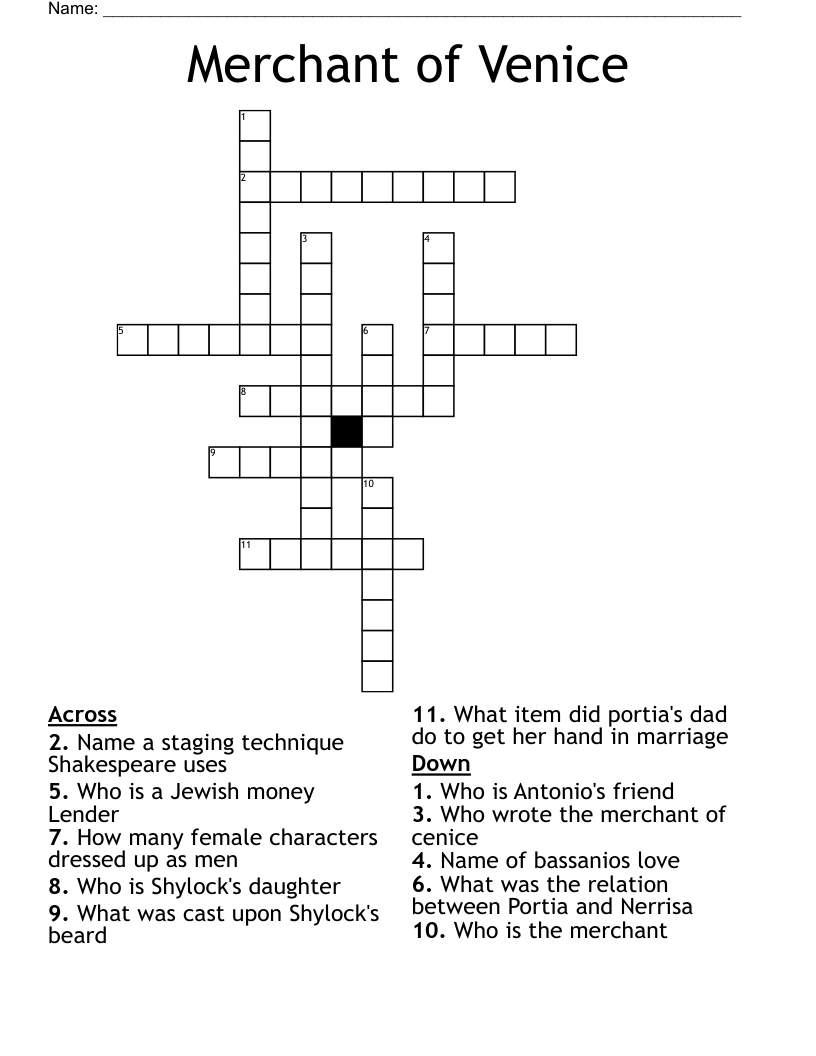 Merchant of Venice  Crossword