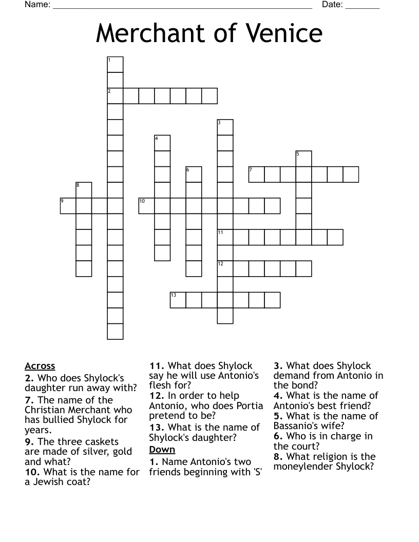 Merchant of Venice  Crossword