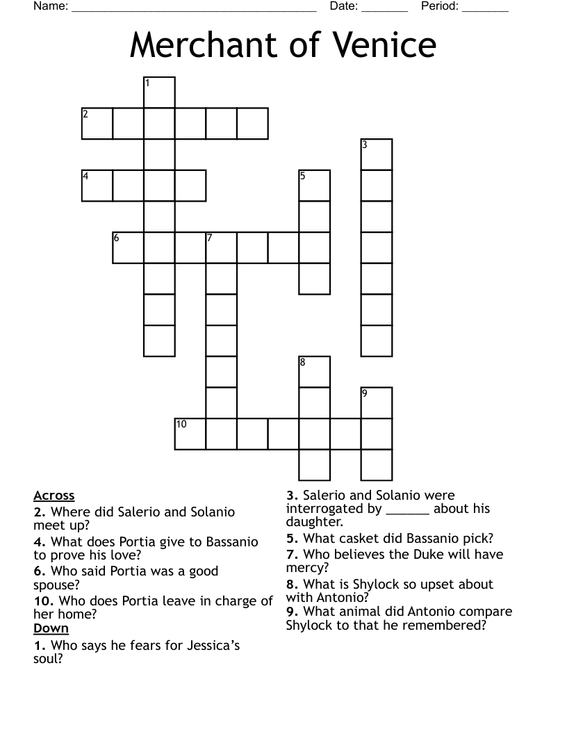 Merchant of Venice  Crossword