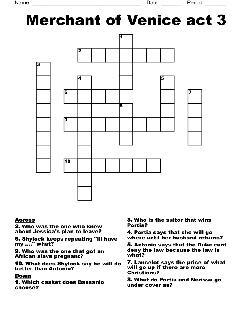 Merchant of Venice act 3 Crossword