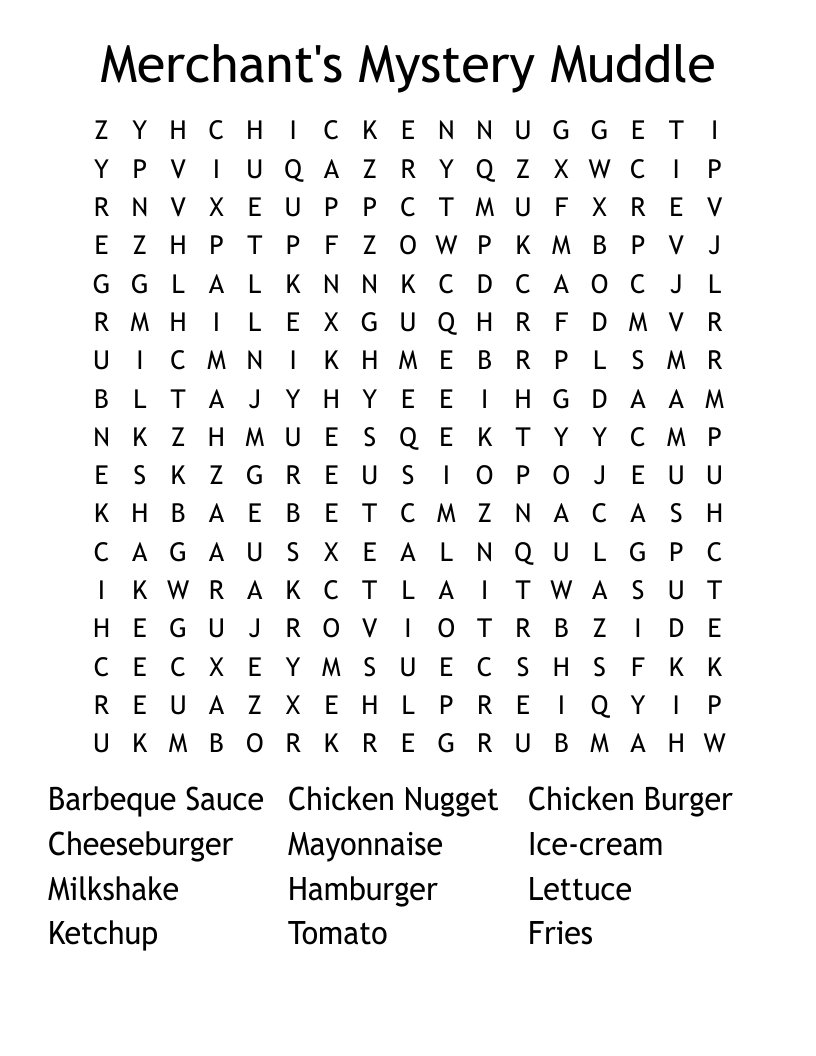 Merchant's Mystery Muddle Word Search