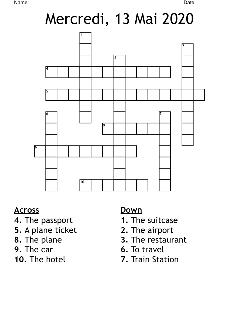 Mercredi, 13 Mai 2020 Crossword