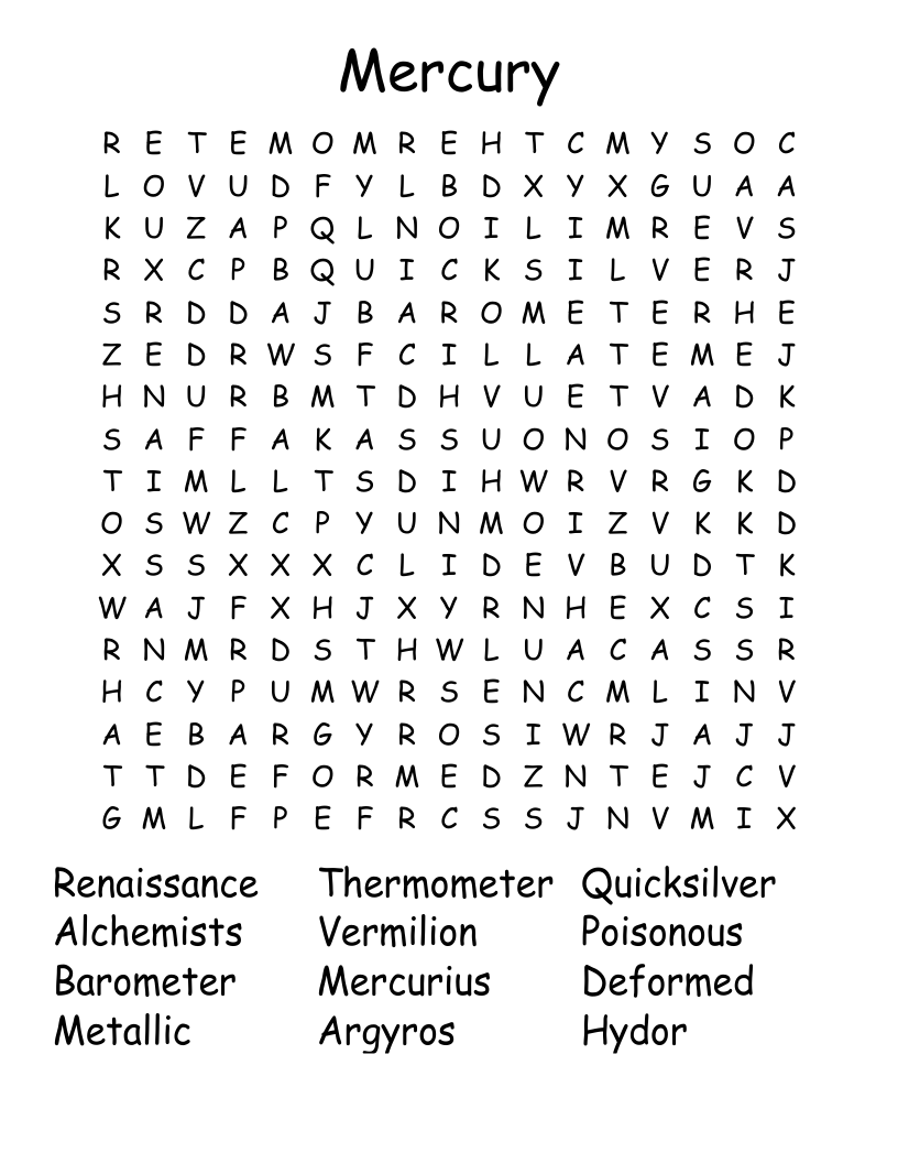 Mercury Word Search
