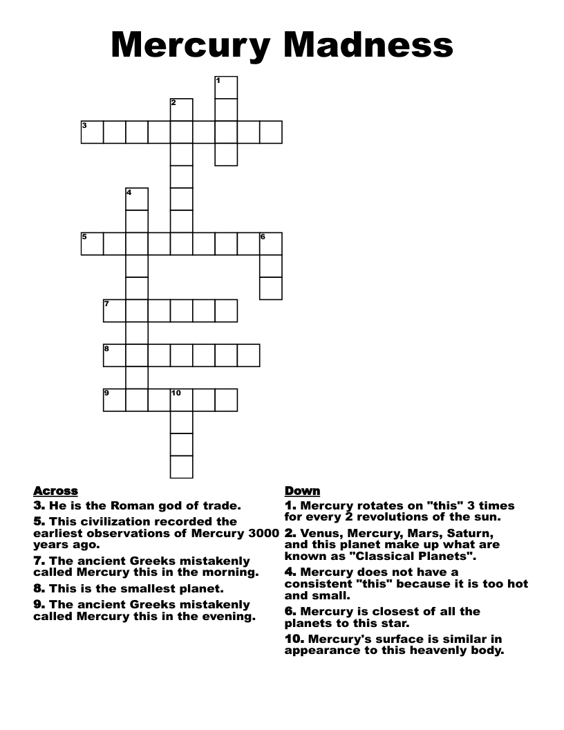 Mercury Madness Crossword