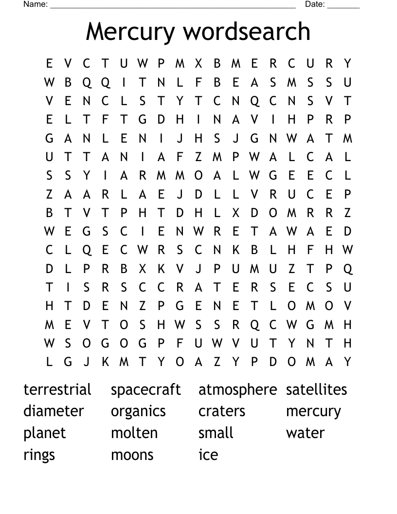 Mercury wordsearch