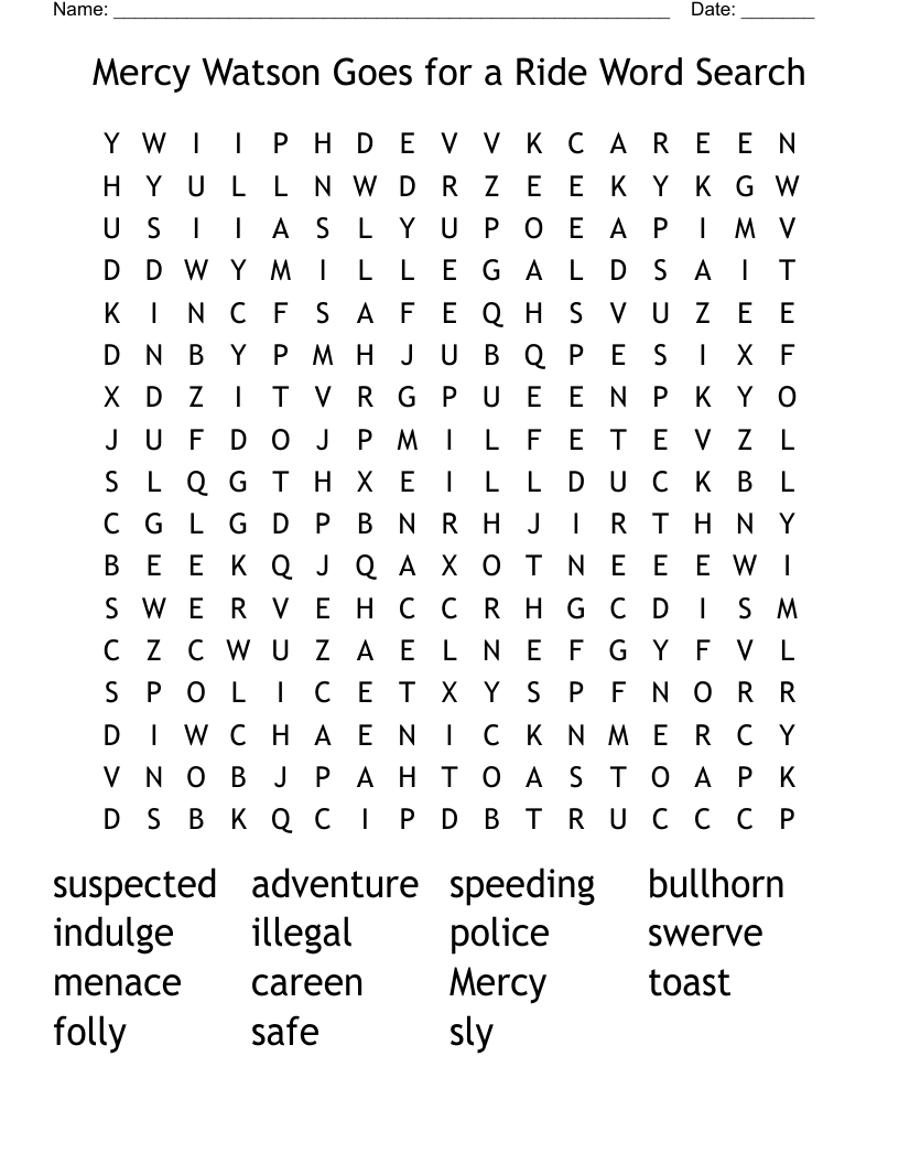 Mercy Watson Goes for a Ride Word Search