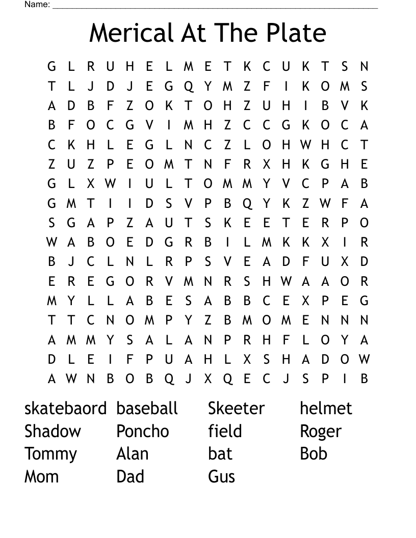 Merical At The Plate Word Search