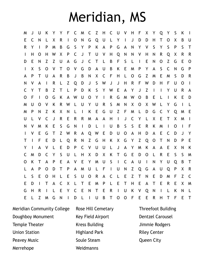 Meridian, MS Word Search