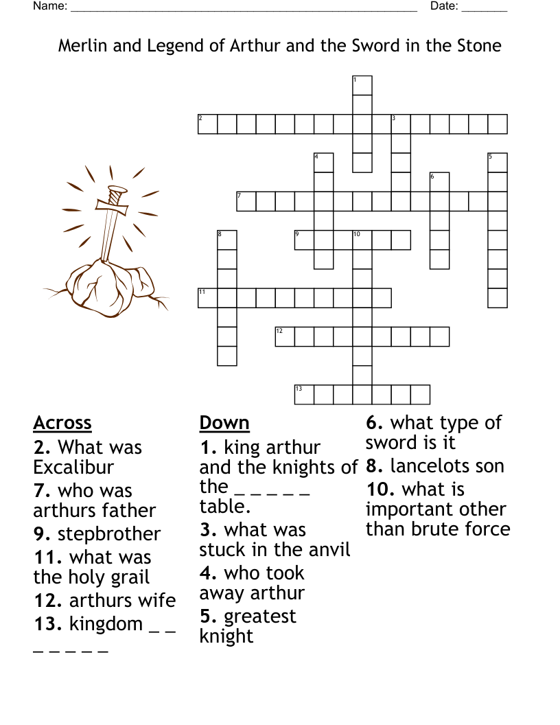 Merlin and Legend of Arthur and the Sword in the Stone Crossword
