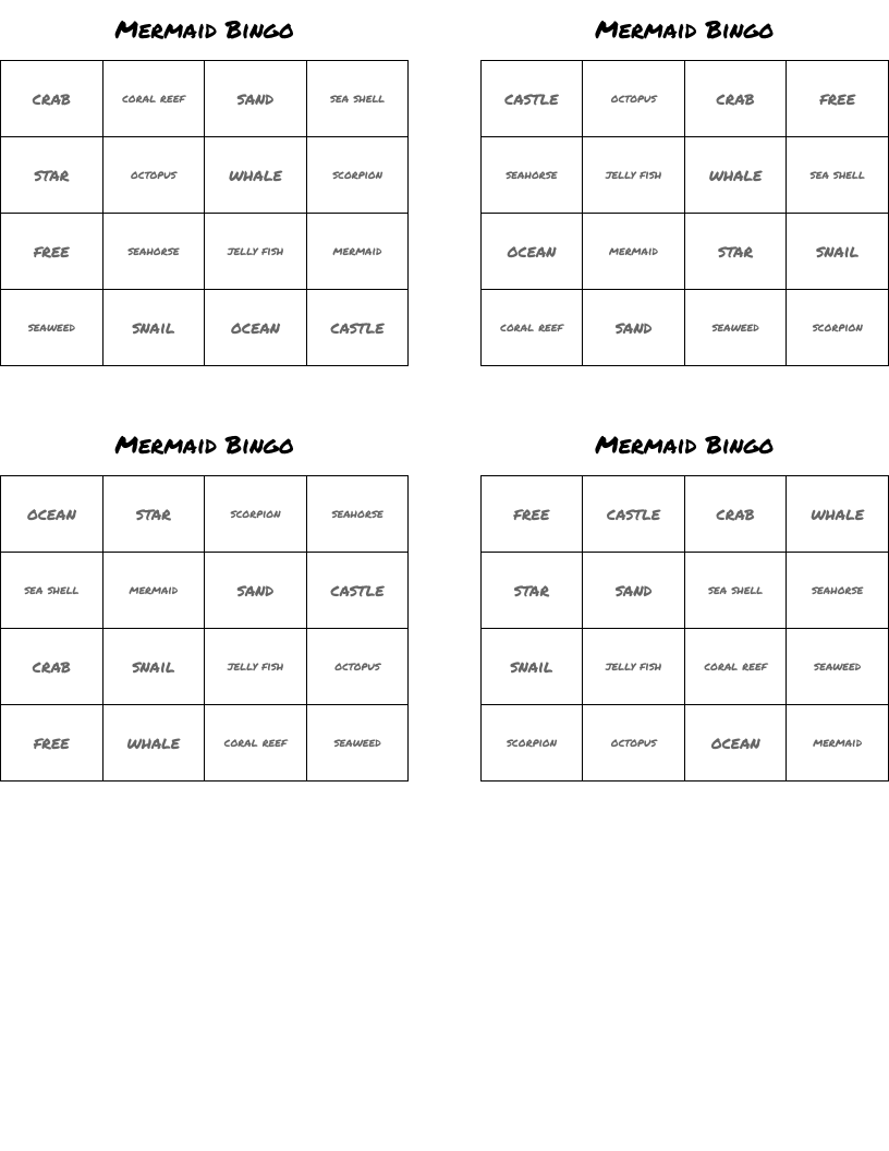 Mermaid Bingo 