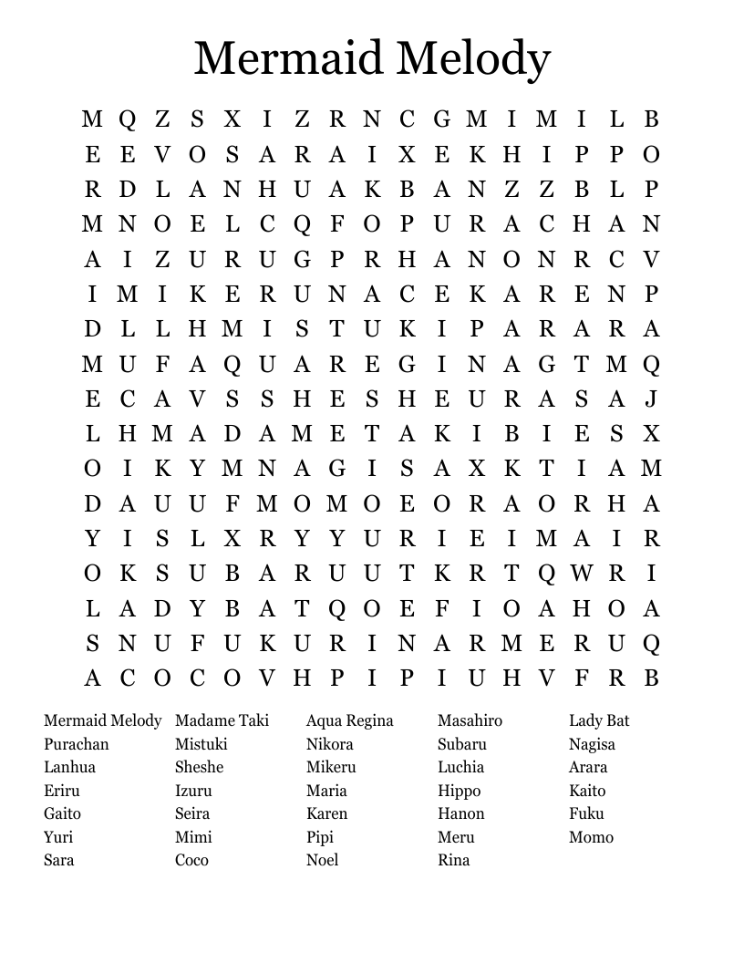 Mermaid Melody Word Search