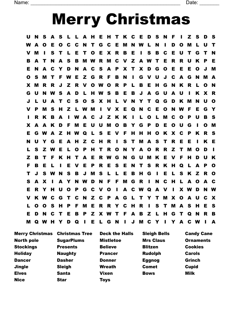 Merry Christmas Word Search