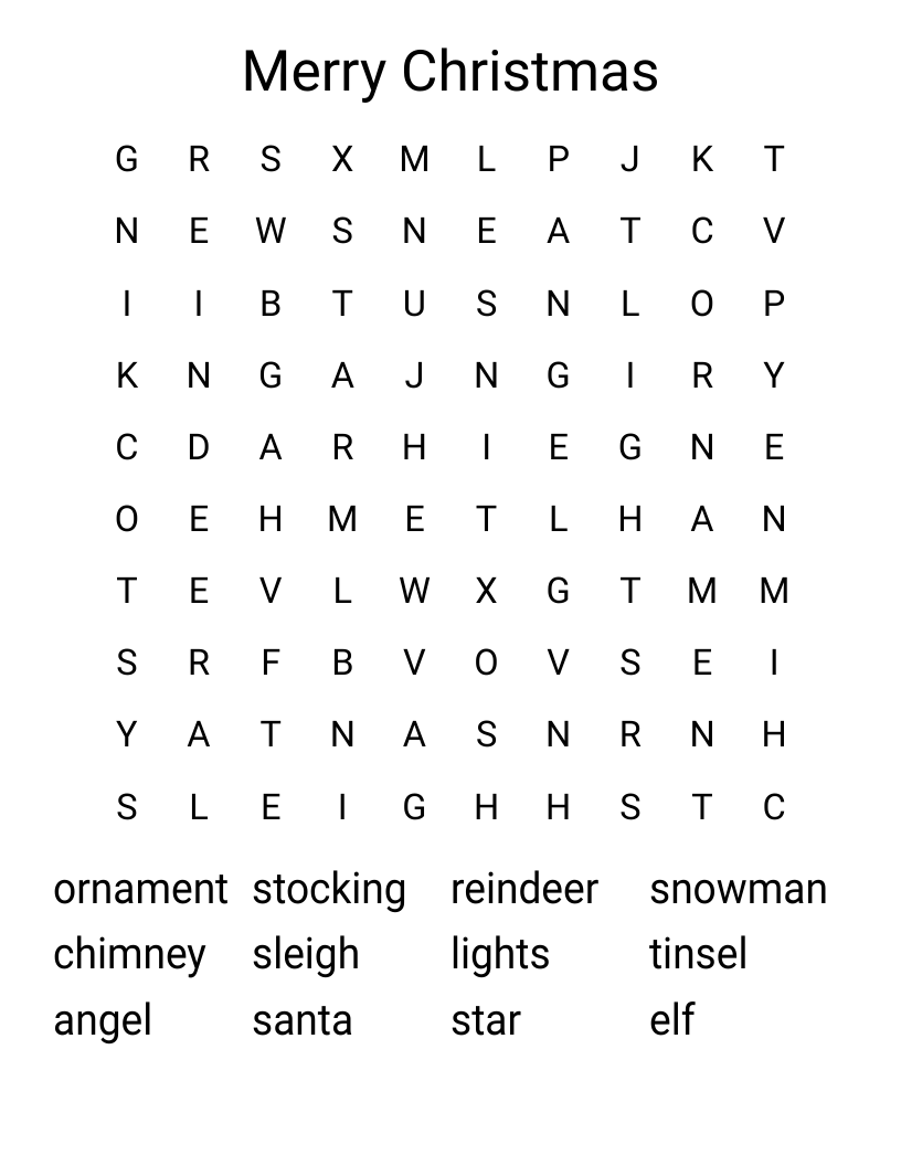 Merry Christmas Word Search