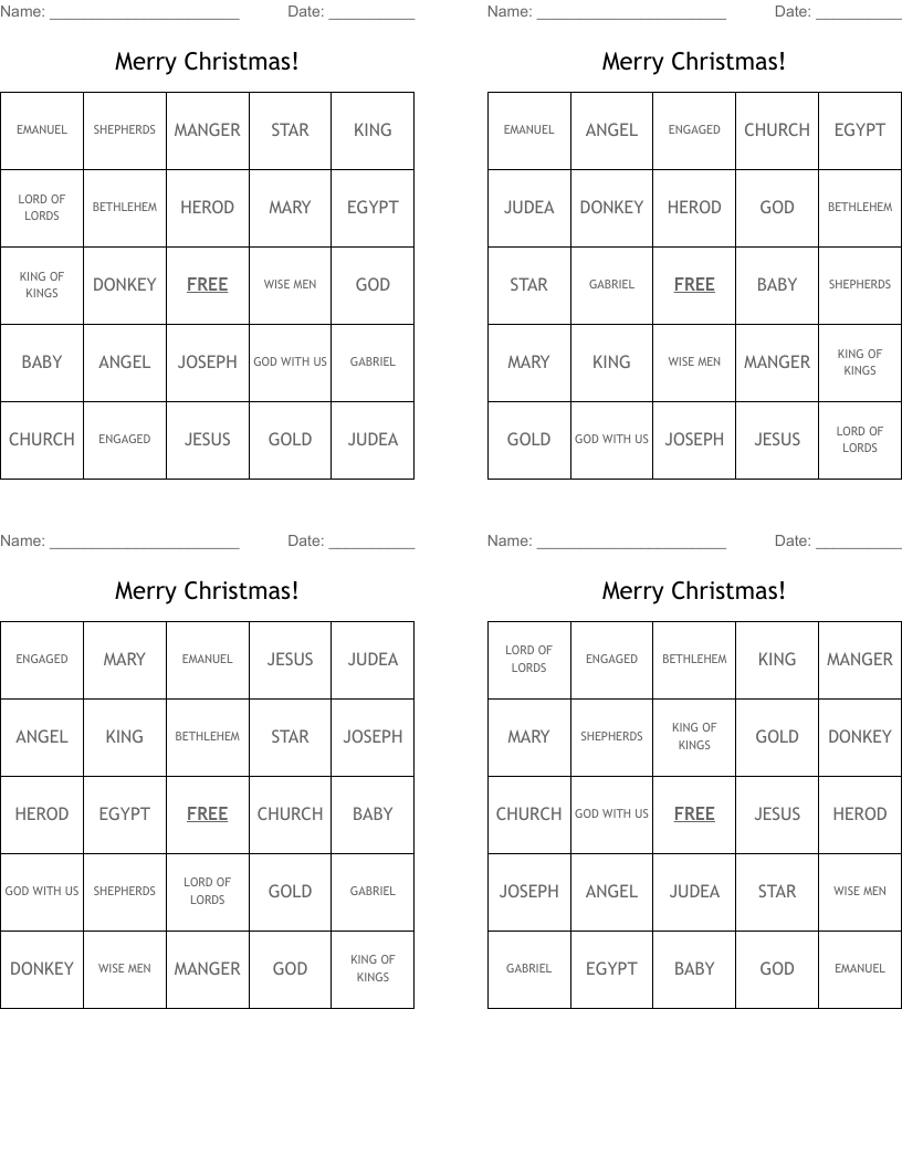 Merry Christmas! Bingo Cards