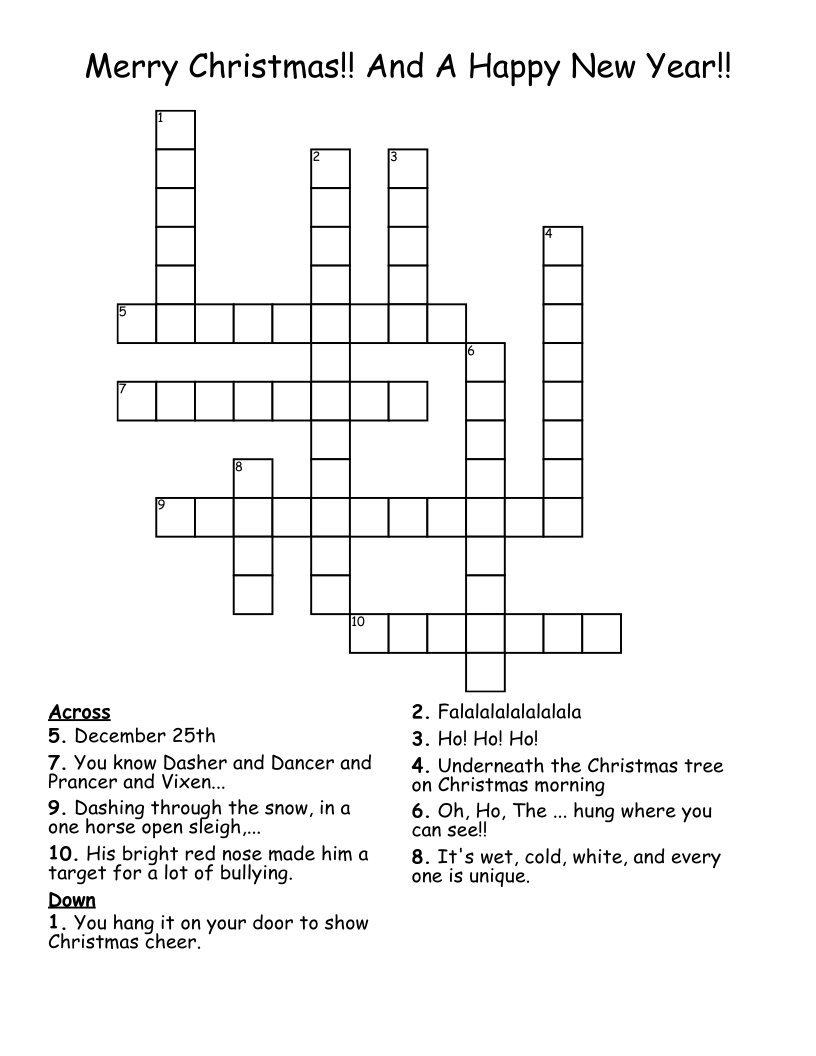 Merry Christmas!! And A Happy New Year!! Crossword