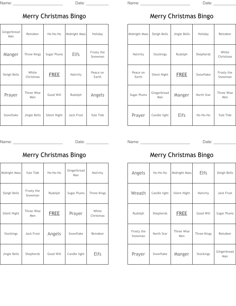Merry Christmas Bingo