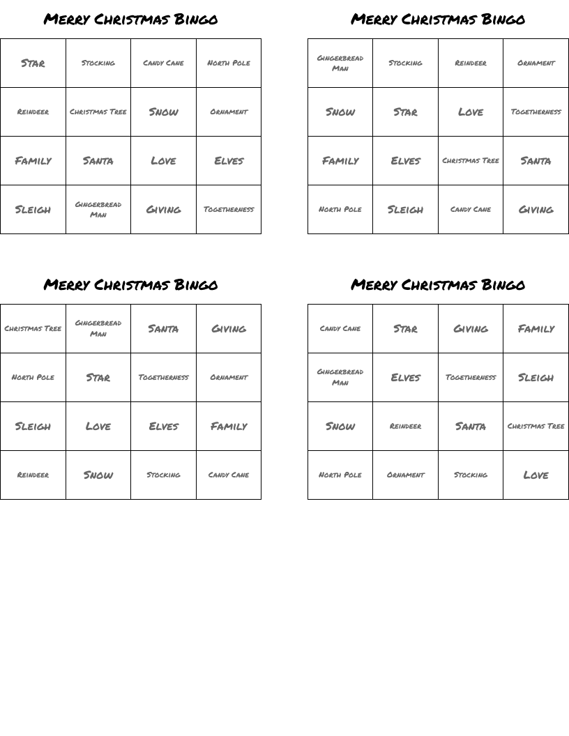 Merry Christmas Bingo