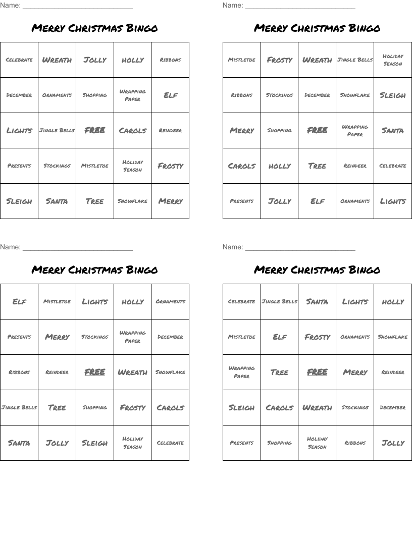 Merry Christmas Bingo
