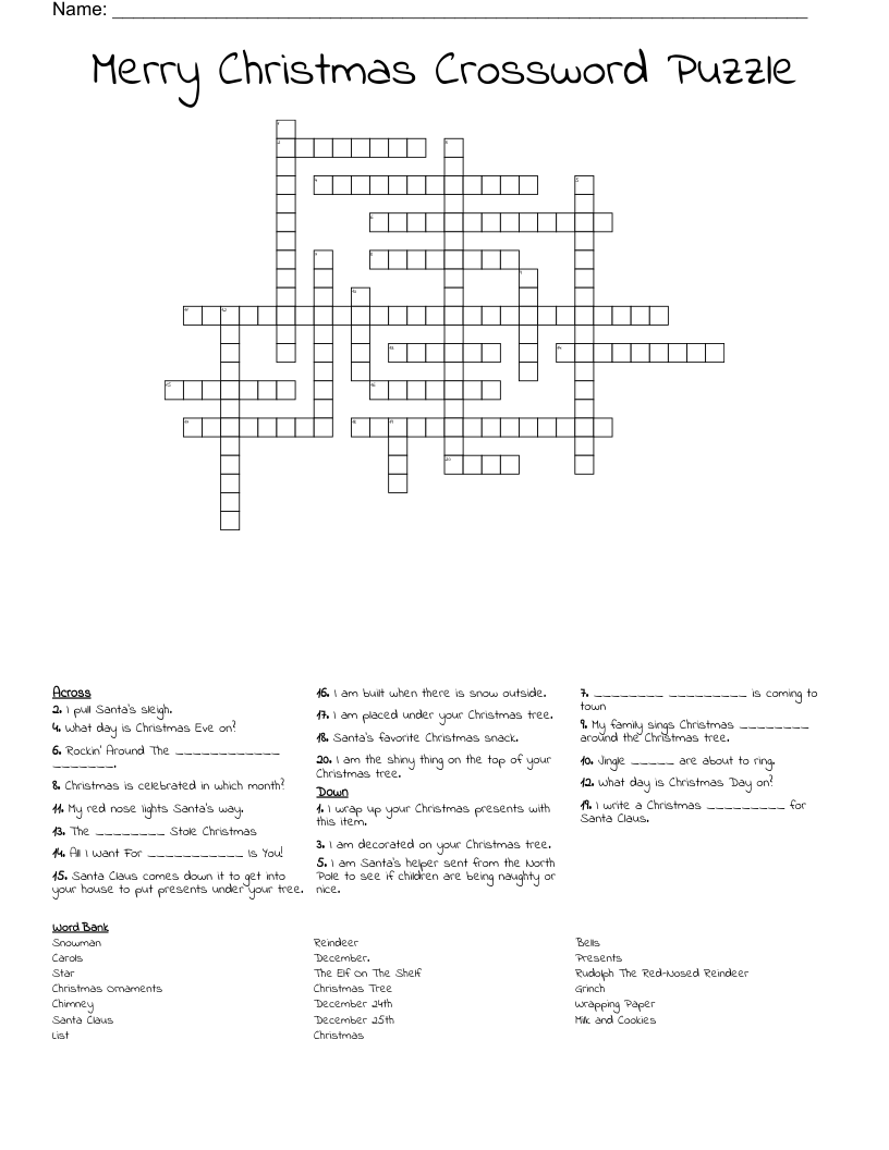 Merry Christmas Crossword Puzzle