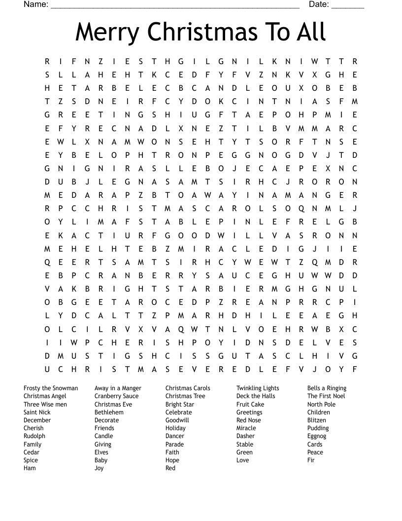 Merry Christmas To All Word Search