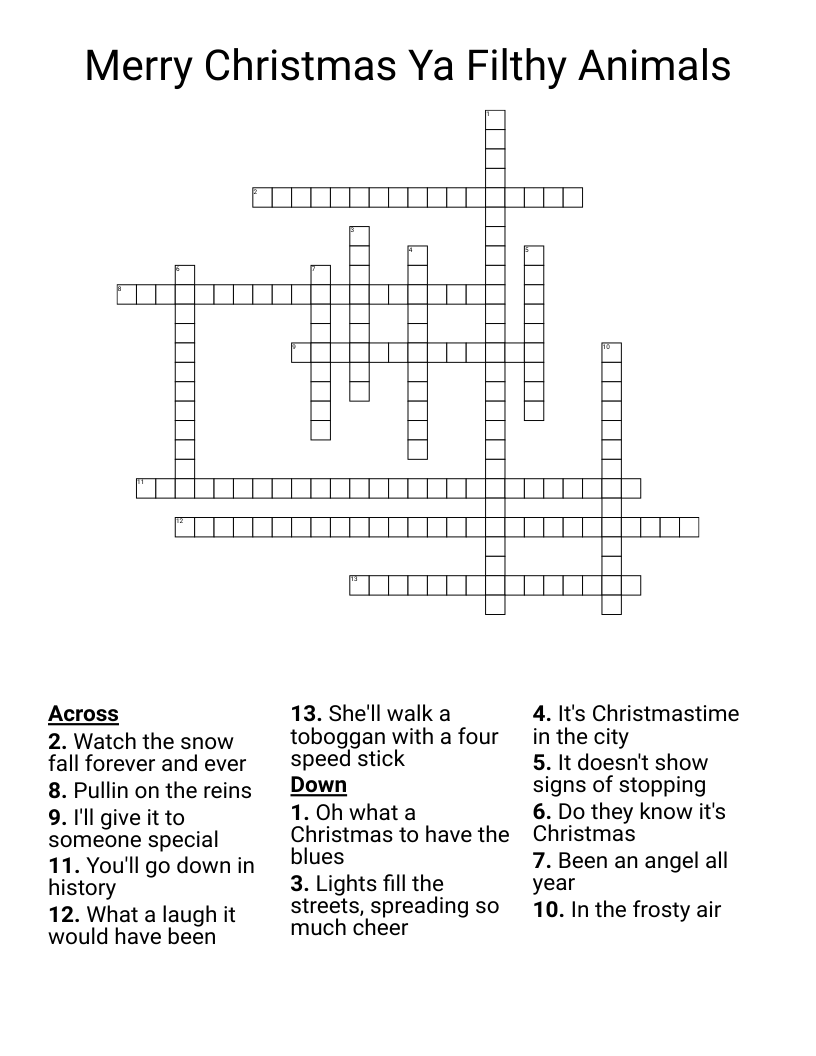 Merry Christmas Ya Filthy Animals Crossword