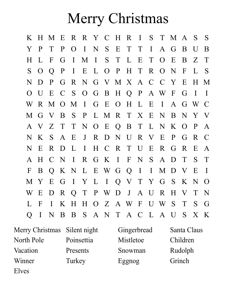 Merry Christmas  Word Search