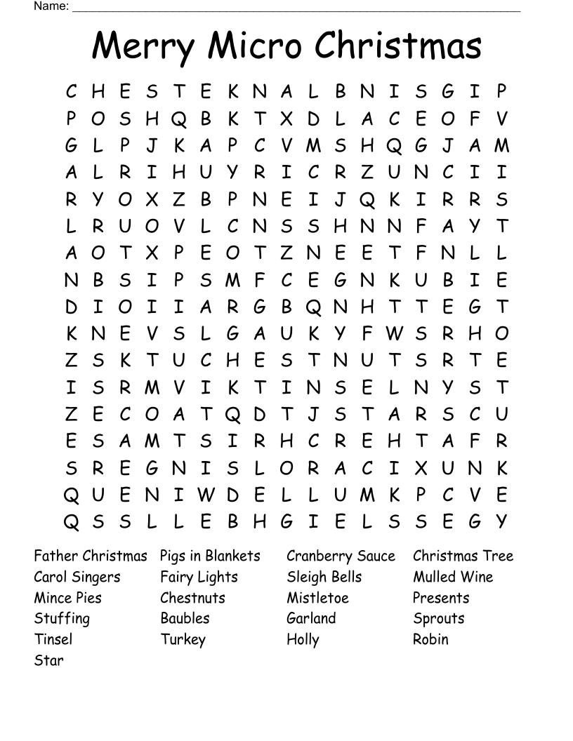 Merry Micro Christmas Word Search