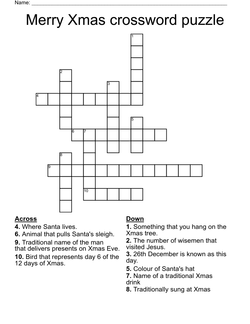 Merry Xmas crossword puzzle