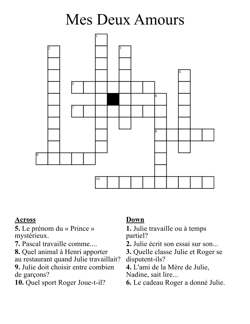 Mes Deux Amours Crossword