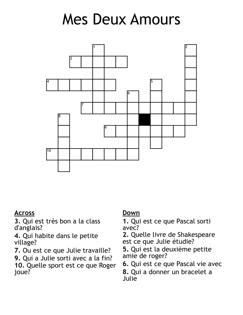Mes Deux Amours Crossword