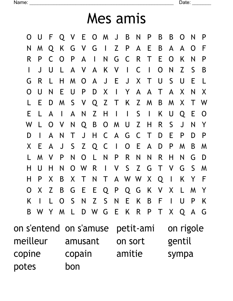 Mes amis Word Search