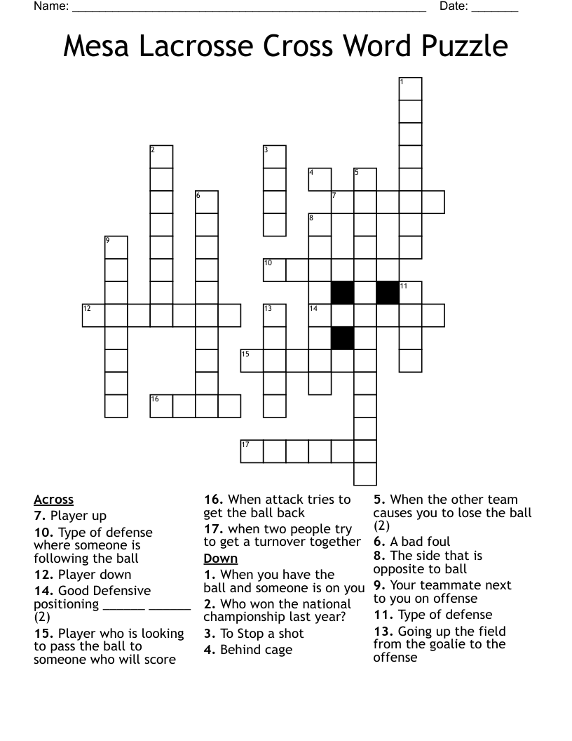 Mesa Lacrosse Cross Word Puzzle 