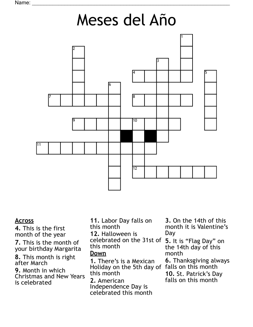 Meses del Año Crossword