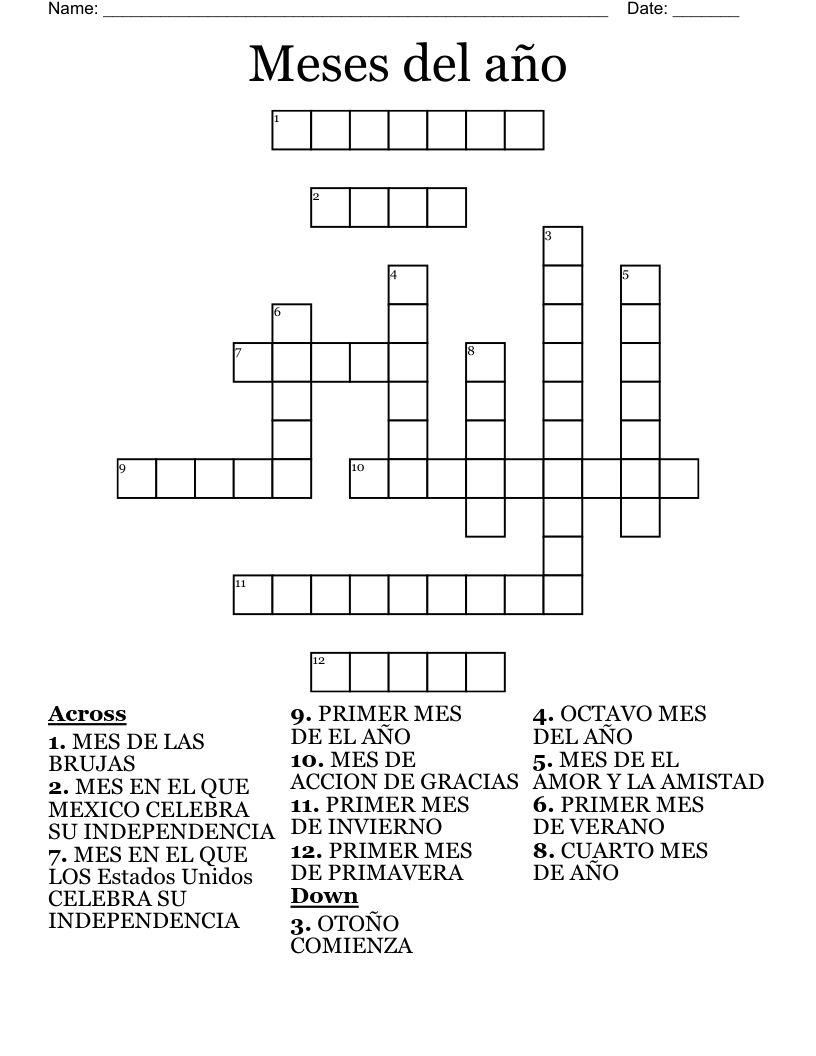 Meses del año Crossword