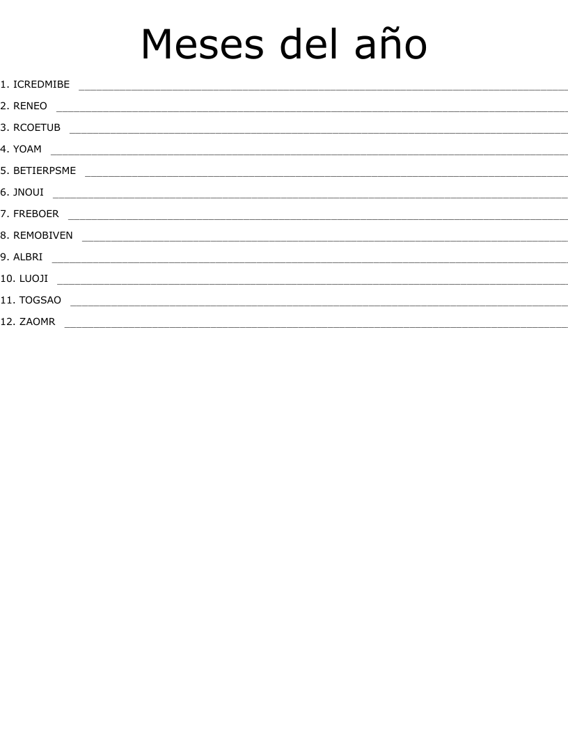 Meses del año Word Scramble