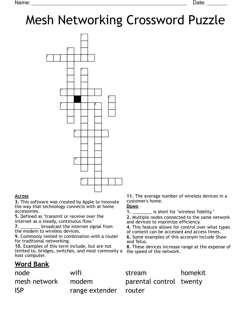 Mesh Networking Crossword Puzzle